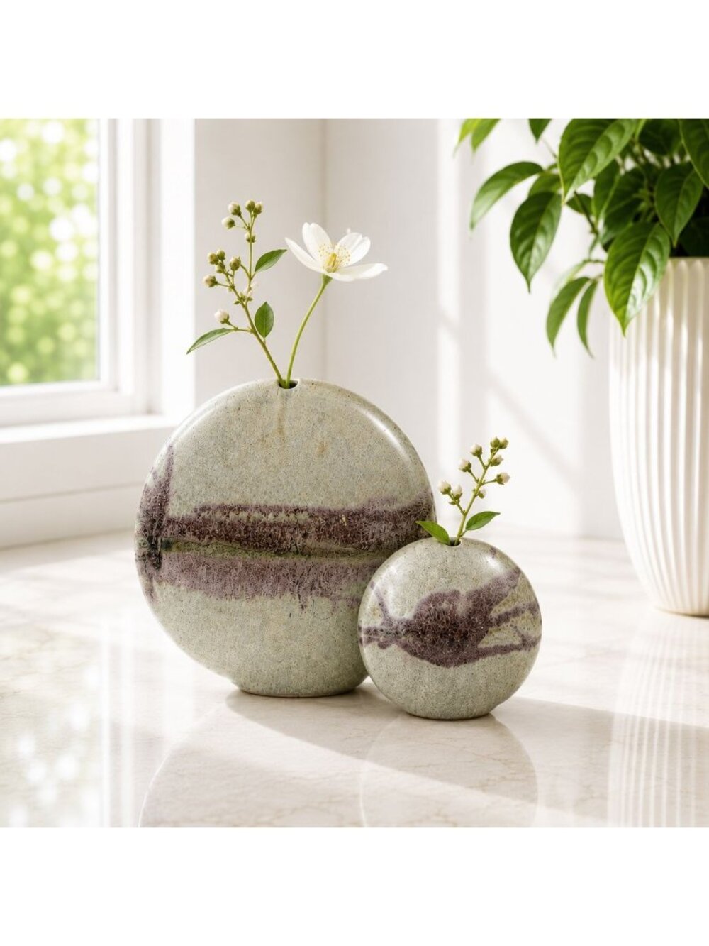 Abstract Ceramic Bud Vase Set With Earthy Tones & Unique Glaze Patterns 6" & 4"